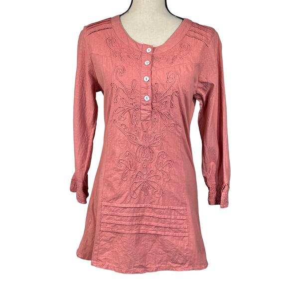 Parsley & Sage Small Tunic Top Long Sleeve Round Neck Stretchy Side Panels Pink - Picture 1 of 9